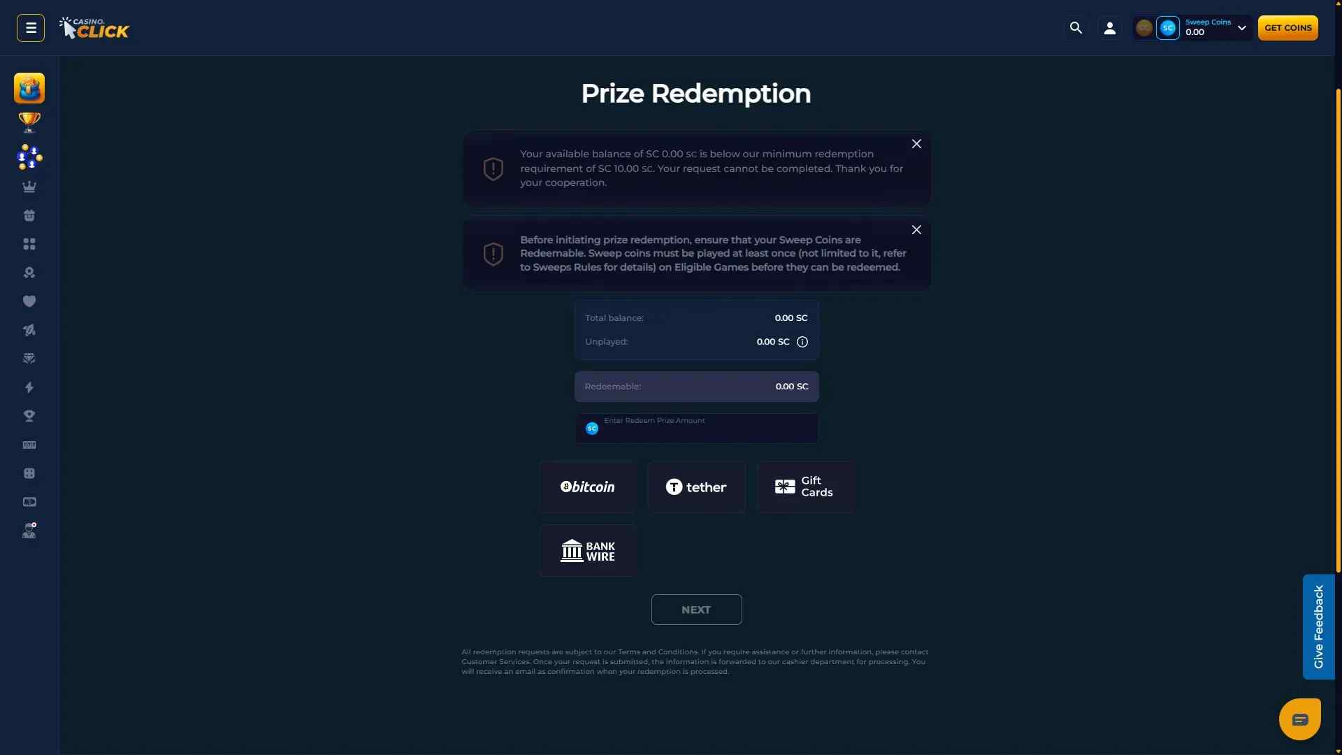 Prize Redemption
